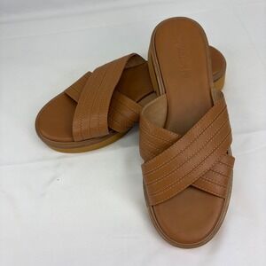 Madewell Womens Leather Platform Slide Sandals 8.5 Brown Boho Festival Summer
